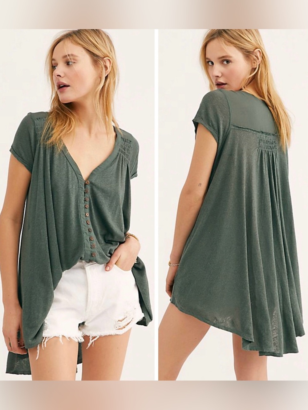 Free People Highland hi-low slouchy tunic tee -size small -oversized linen blend